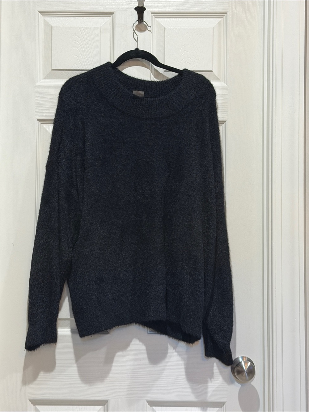 CALIA by Carrie Underwood Black Fuzzy Crewneck Sweater